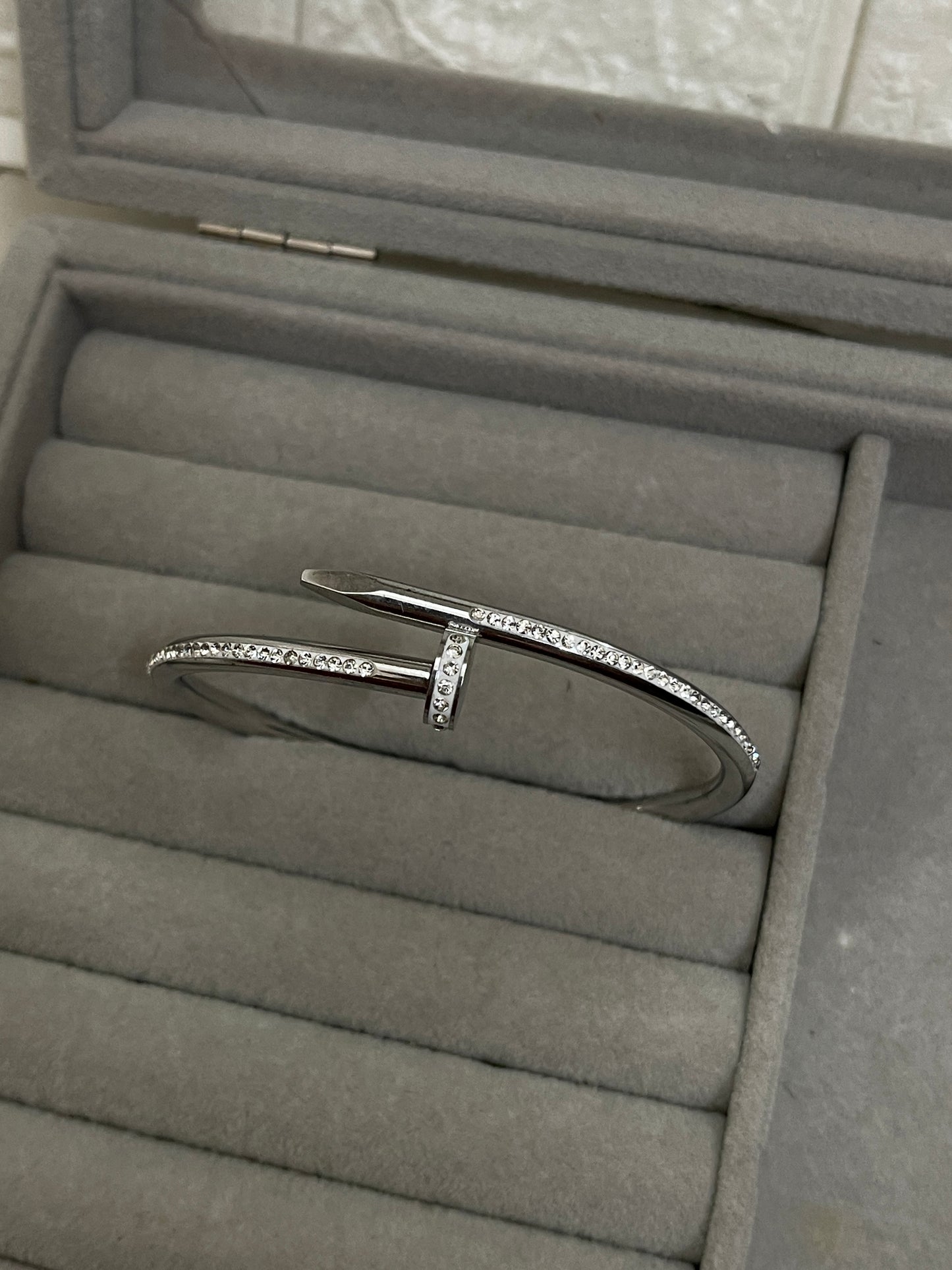 Full Stone Nail Bangle Silver