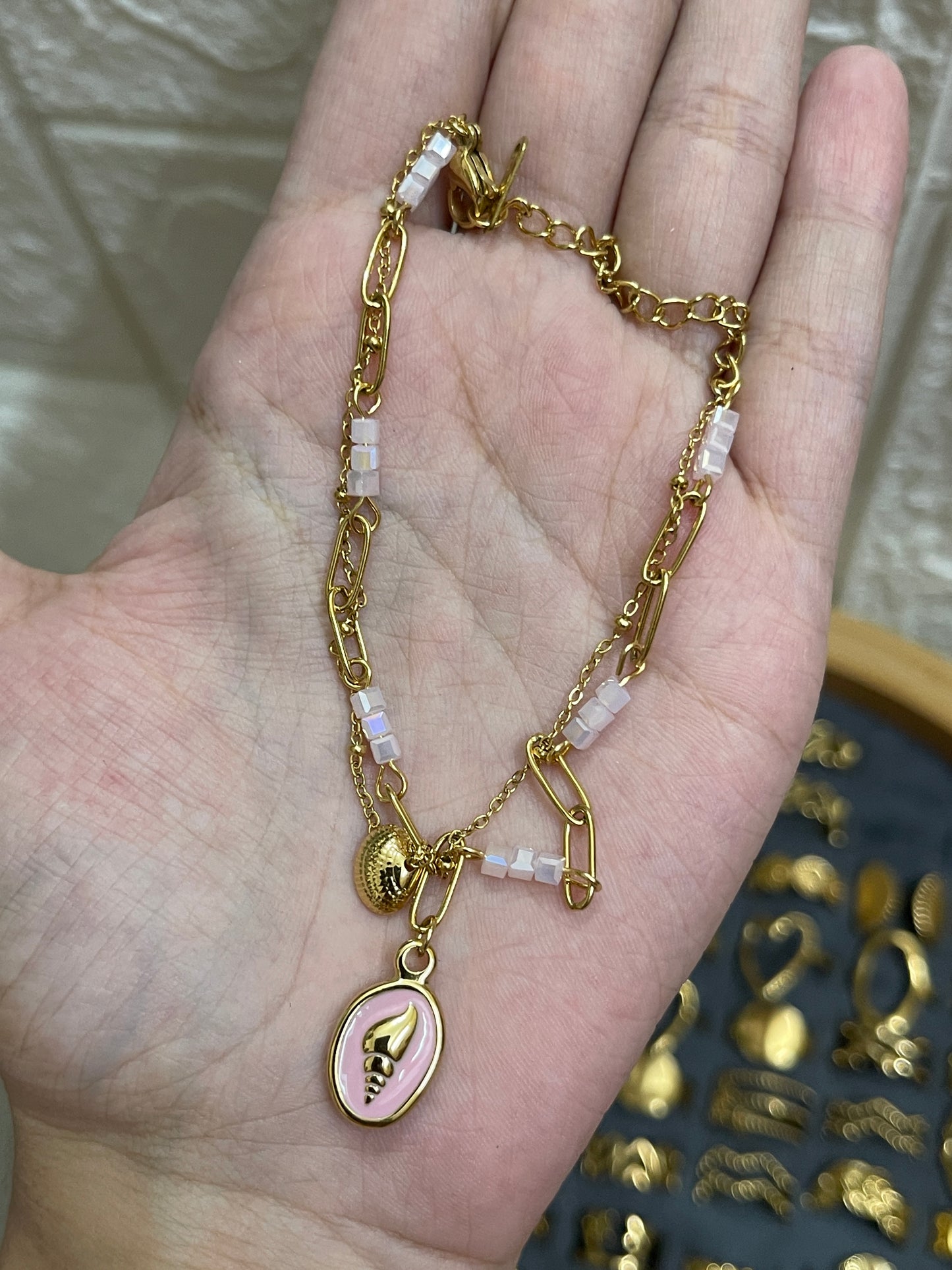 Pink Shell Charm Bracelet