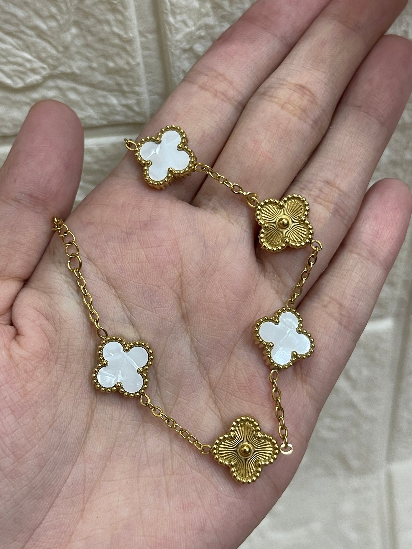 White & Gold Clover Bracelet