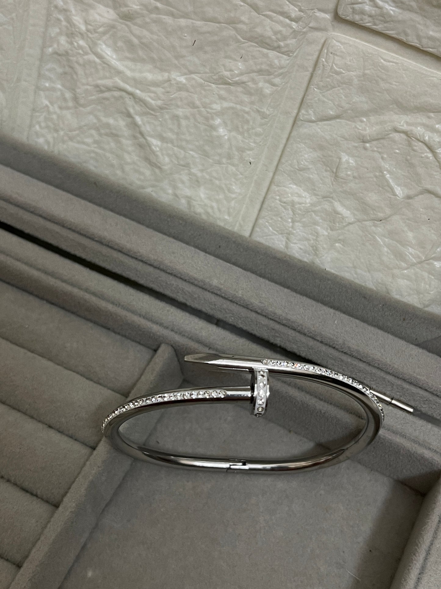 Full Stone Nail Bangle Silver