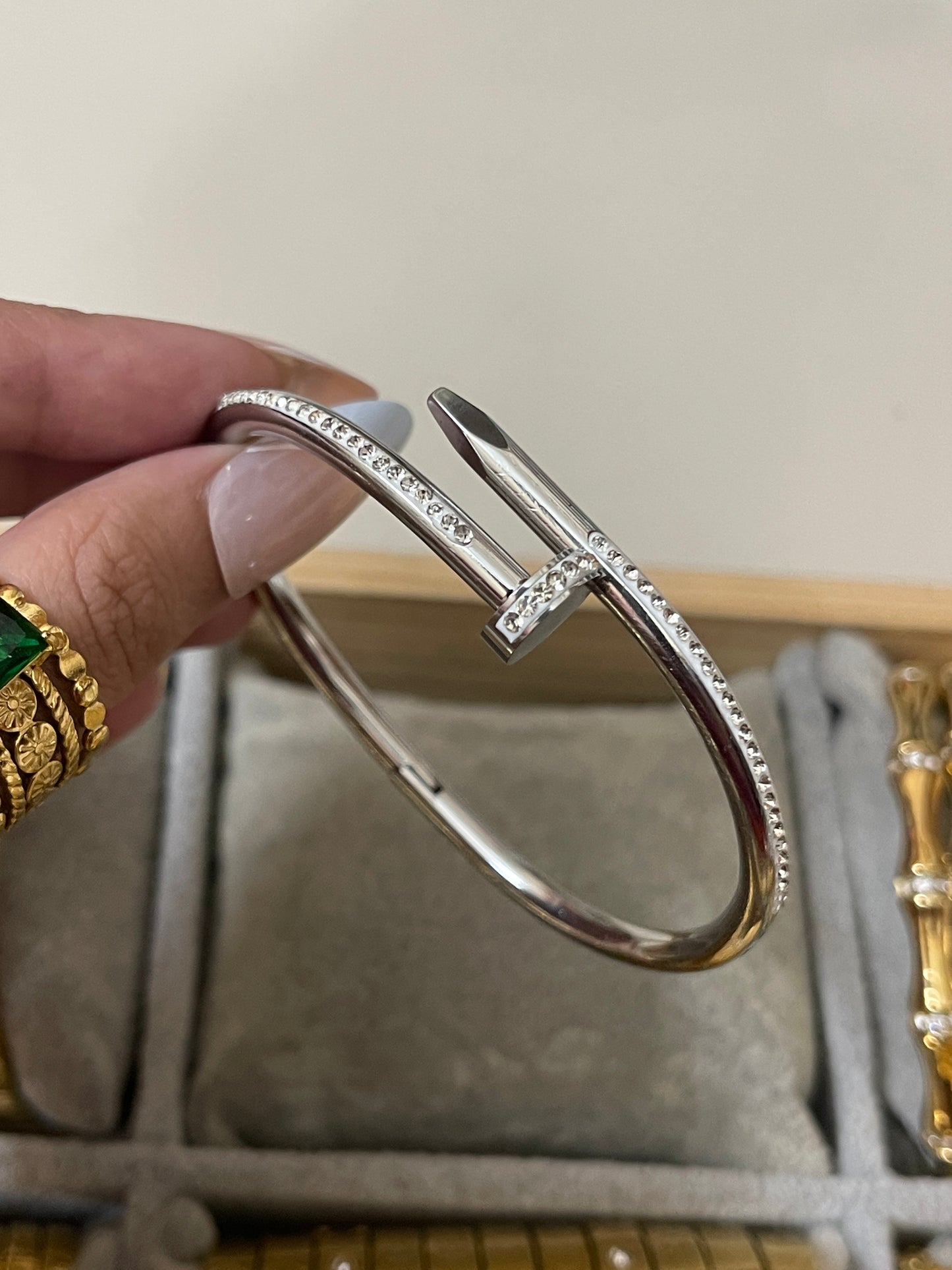 Full Stone Nail Bangle Silver