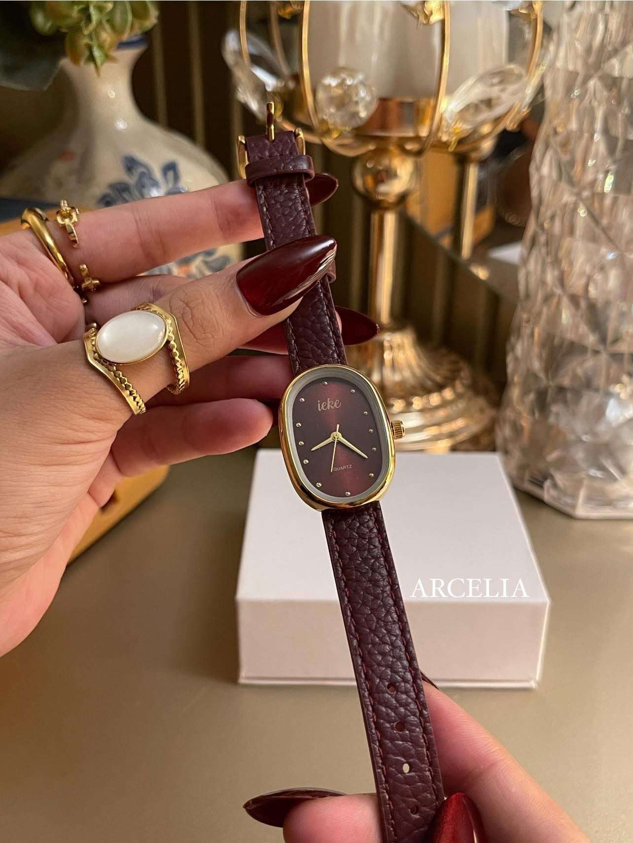 Stainless Steel Watch (Maroon)