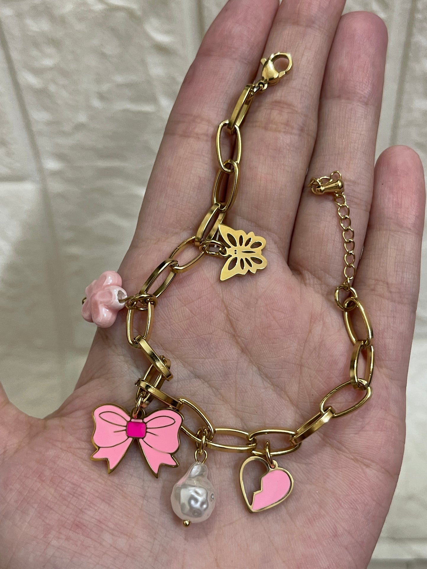 Pink Bow Charm Bracelet