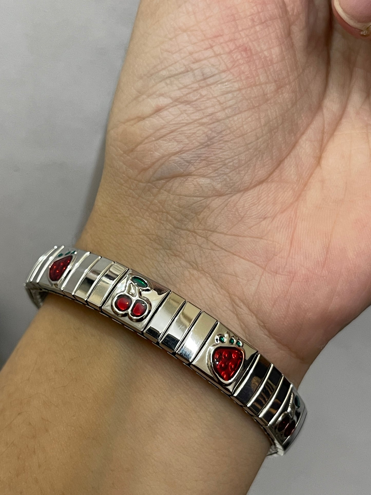 Stretchable Cherry - Strawberry Bracelet Silver