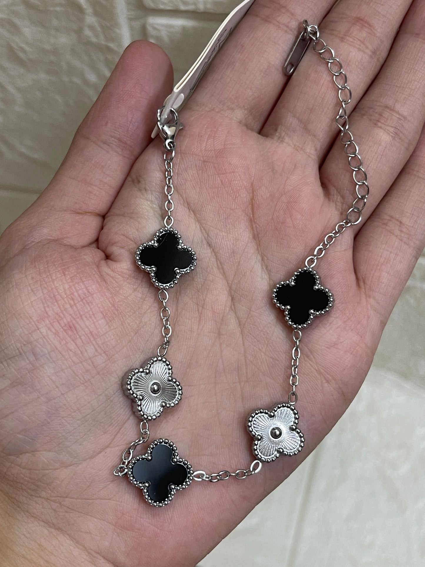 Black & Silver Clover Bracelet