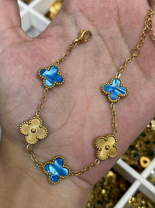 Clover Bracelet ( Sky blue + Gold )