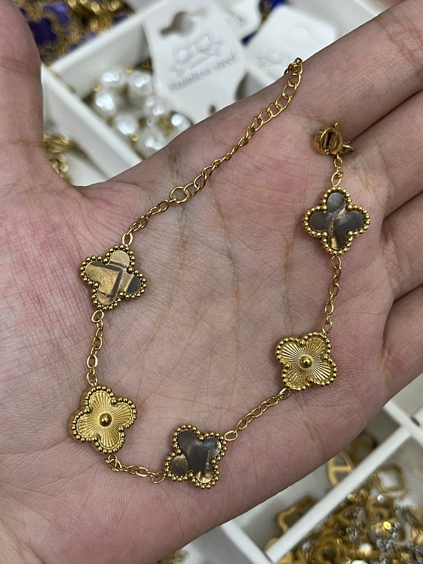 Clover Bracelet ( Coffee + Gold)