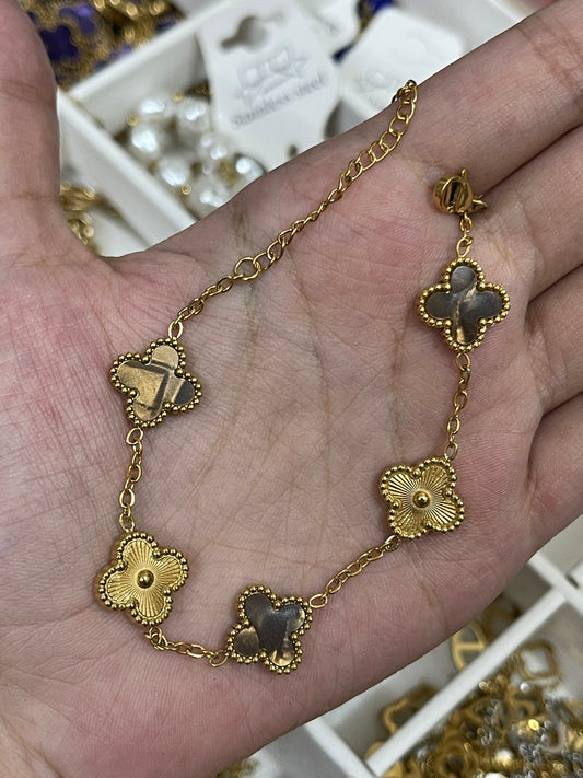 Clover Bracelet ( Coffee + Gold)