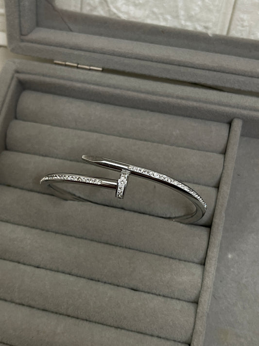Full Stone Nail Bangle Silver
