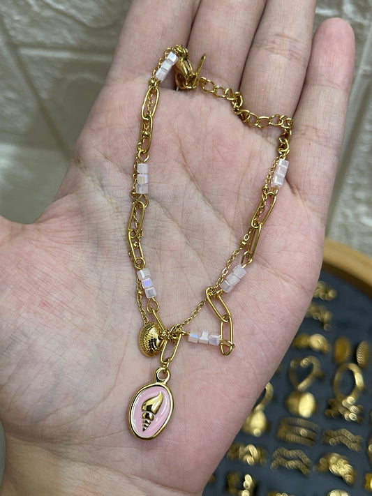 Pink Shell Charm Bracelet