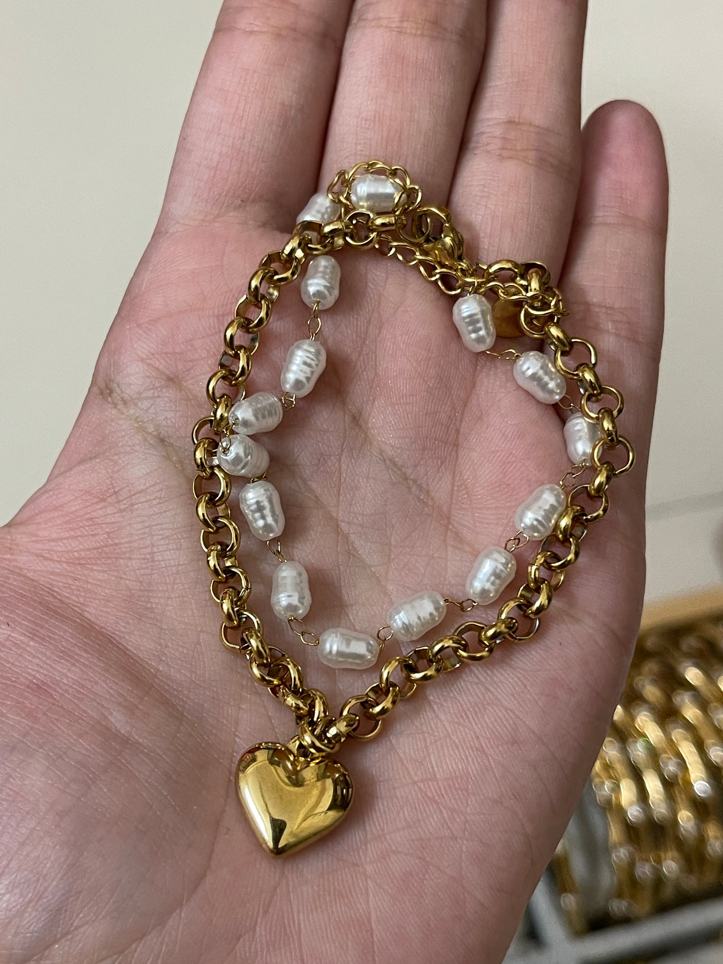 Heart Pearl Charm Bracelet 2