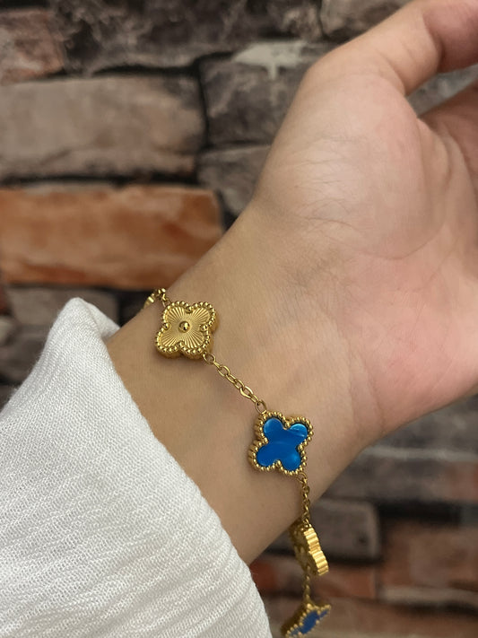Clover Bracelet ( Sky blue + Gold )