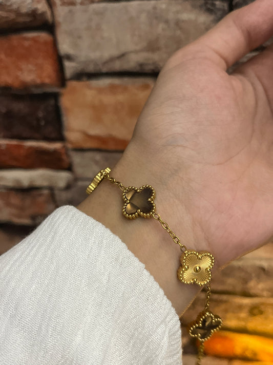 Clover Bracelet ( Coffee + Gold)