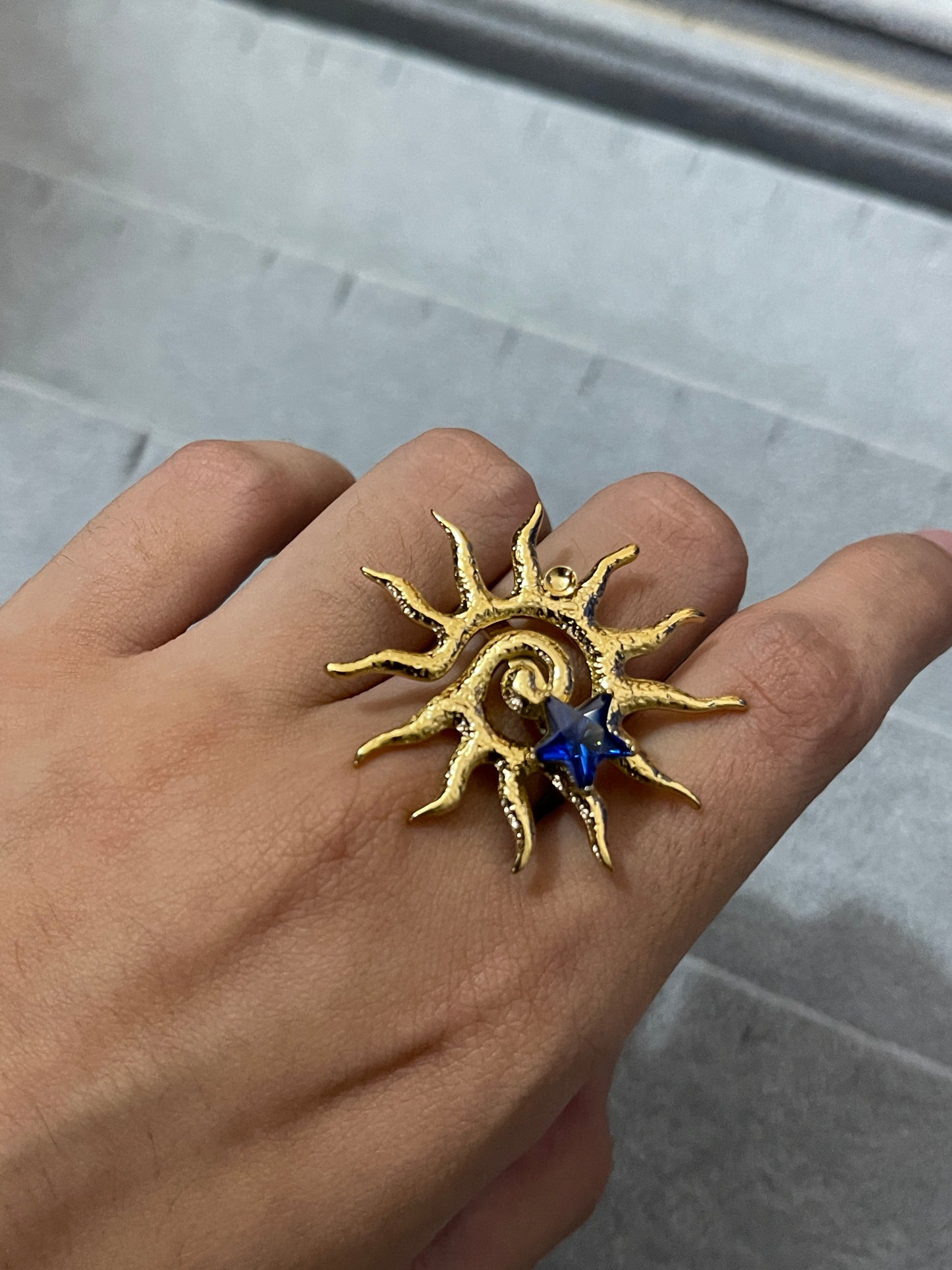 Stainless Steel Ring 244 (Blue Sun)