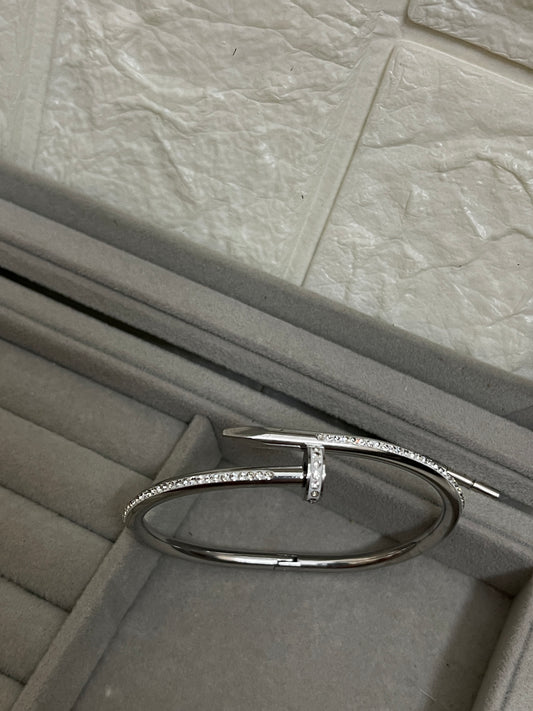 Full Stone Nail Bangle Silver