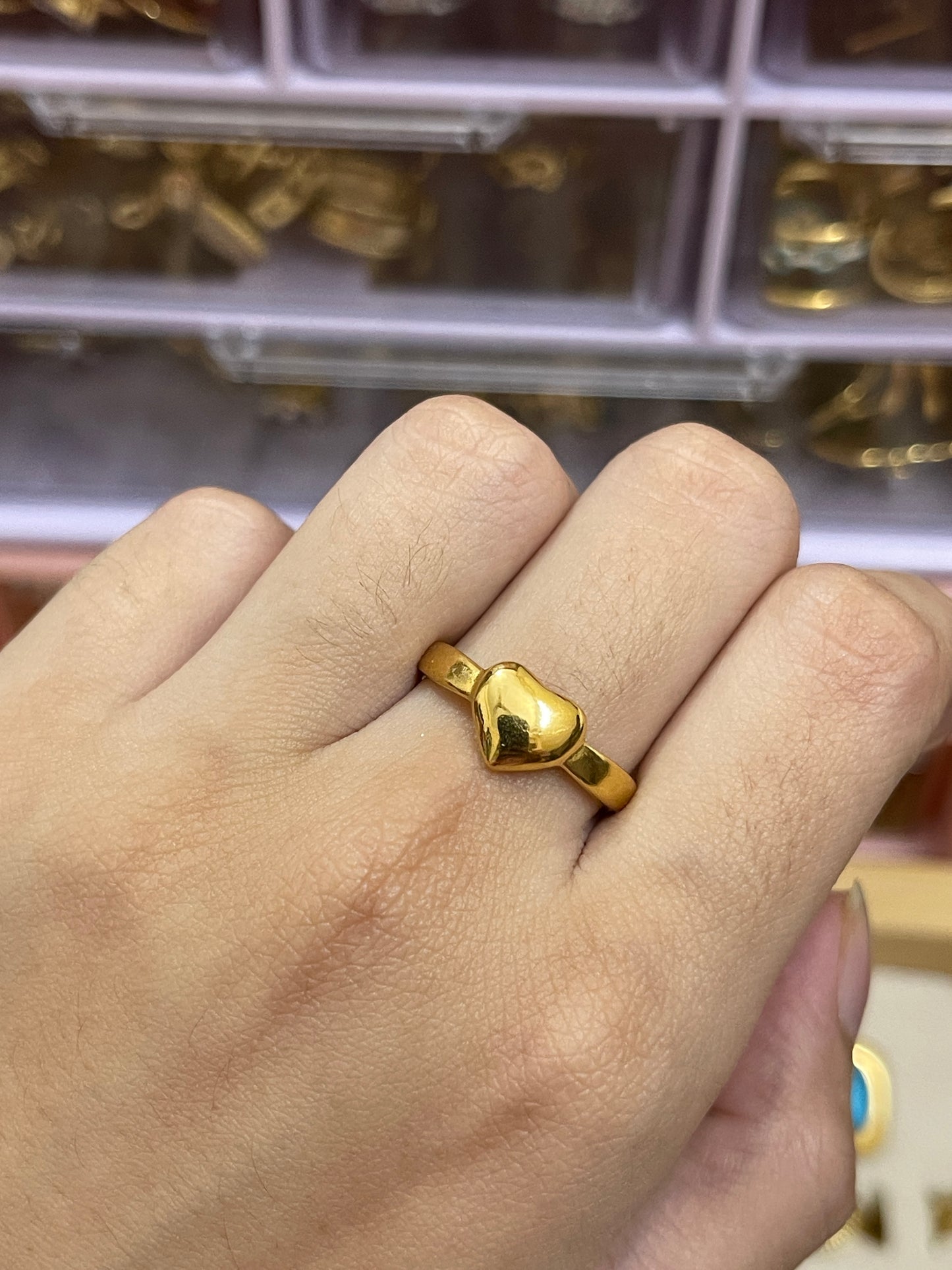 Stainless Steel Ring 187 (Golden Heart)