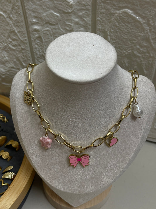 Pink Bow Necklace
