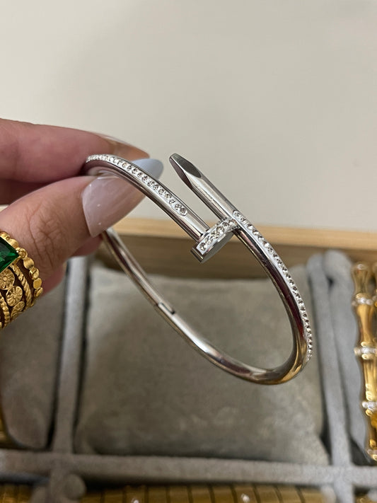 Full Stone Nail Bangle Silver