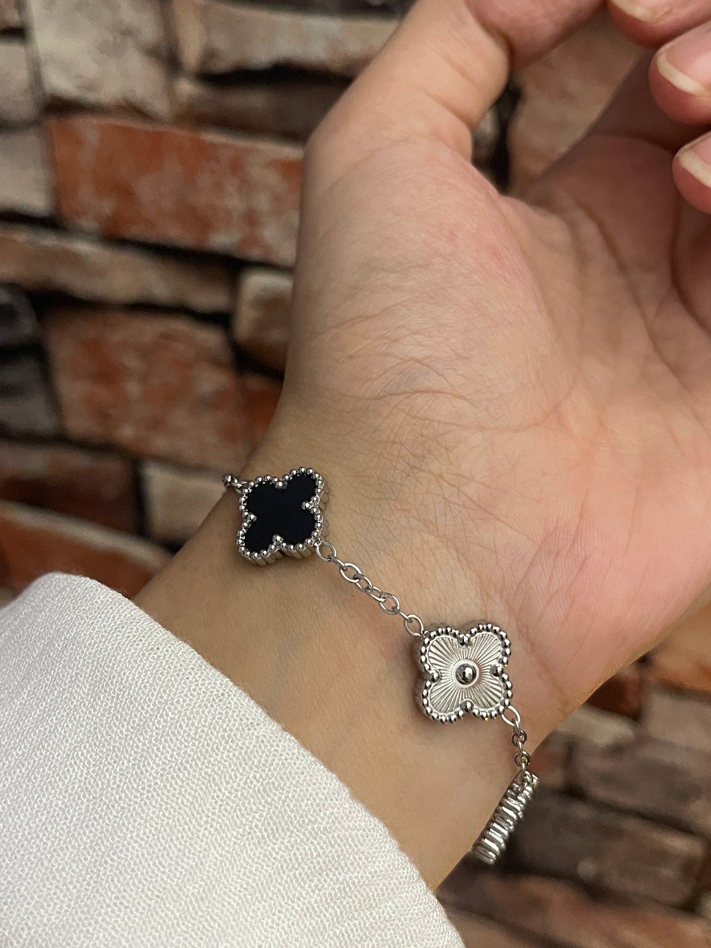 Black & Silver Clover Bracelet