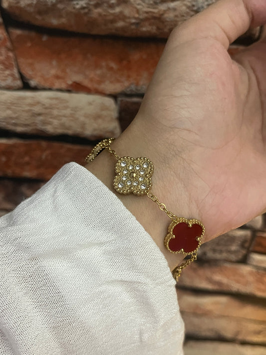 Stone Clover Bracelet ( Solid Maroon)