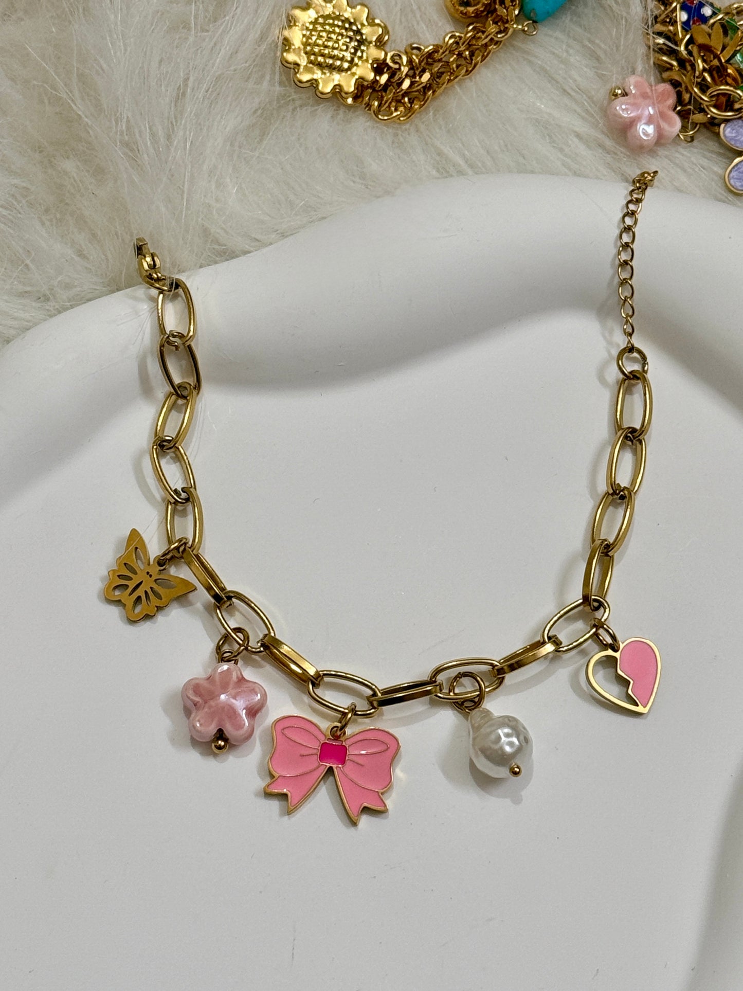 Pink Bow Charm Bracelet