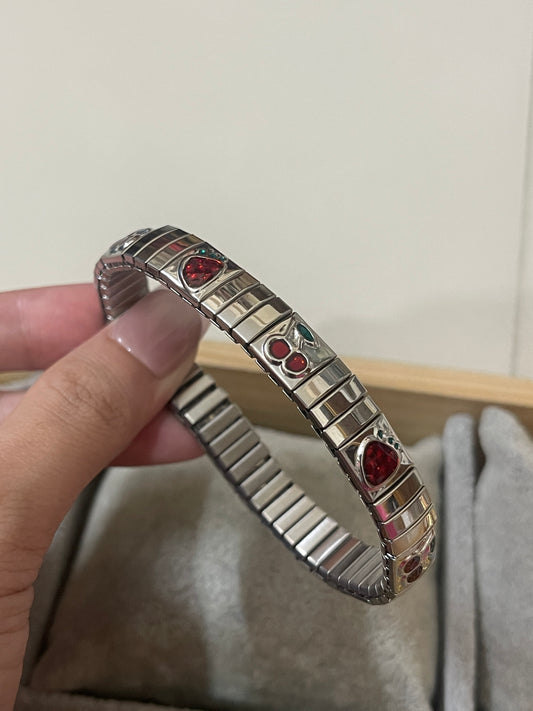 Stretchable Cherry - Strawberry Bracelet Silver