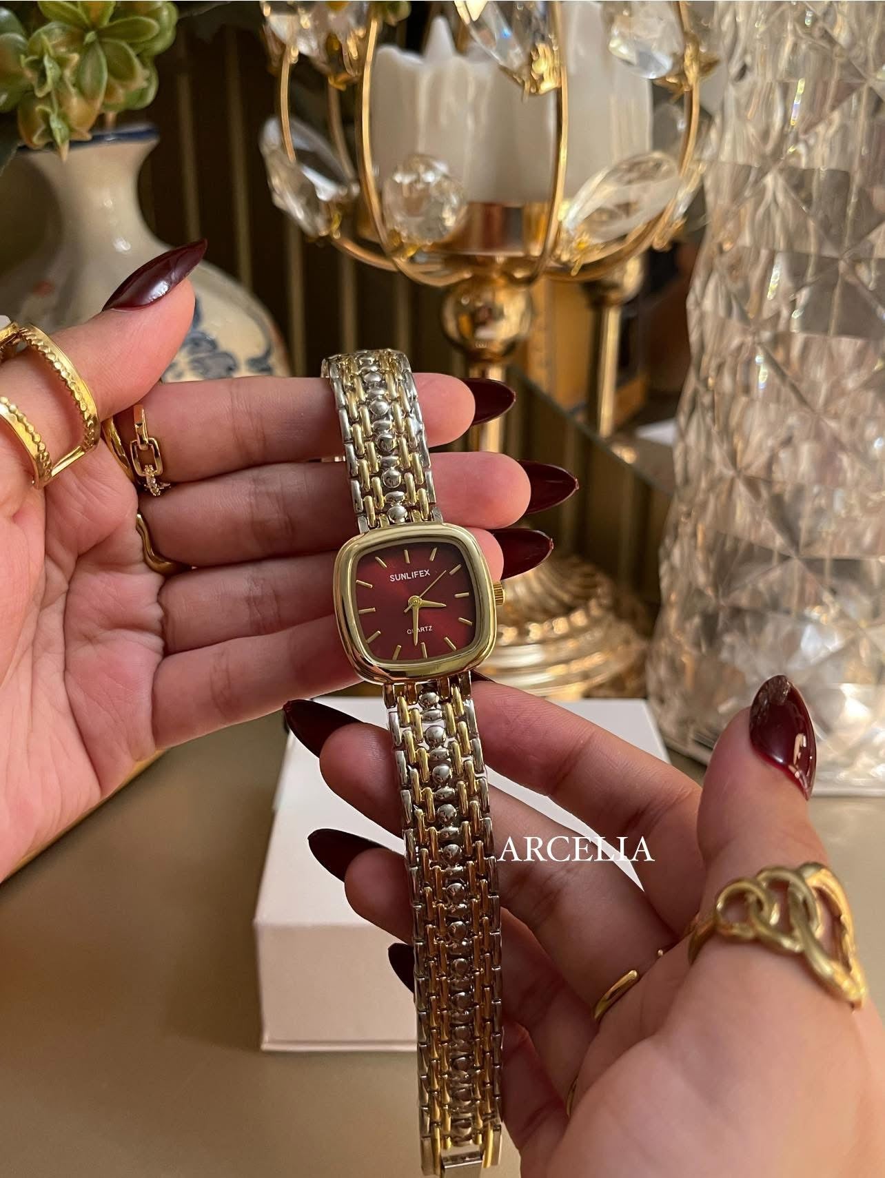 Stainless Steel Watch ( Maroon)