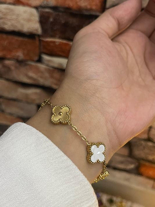 White & Gold Clover Bracelet